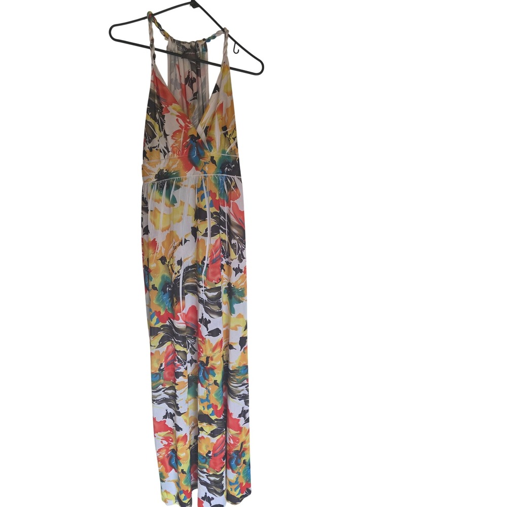 TracyLynn Apparel Womens Floral Halter Maxi Dress Multicolor Abstract Print L